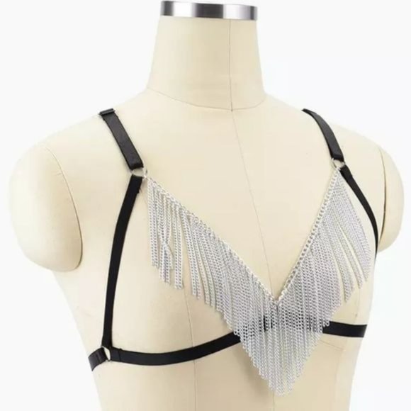 SILVER & BLACK RAVE CLUB FESTIVAL DANGLE HARNESS - Picture 2 of 3